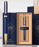 Ручка-роллер подар. INTELLIGENT Montagut TJ-76 синяя,0,5мм,син.метал.корп.c золотом,карт.футл.