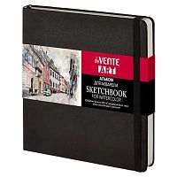 Скетчбук А5  24л. deVENTE кож.зам. "Art. Black" 2134500 тв.обл.,аквар.бум.300г/м2,мелк.зерн.,резинка