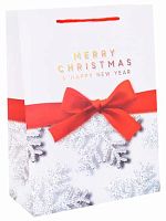 Пакет подар. Миленд Dream Cards НГ "Белый с серебряными снежинками" ПКП-2554 26*32*10см,глит.,мат.ла