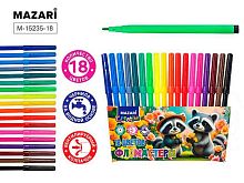 Фломастеры 18цв. MAZARI "Енот" M-15235-18 вент.колп,кругл.корп.,ПВХ уп.,е/подвес