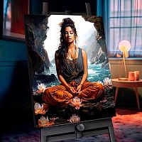 Картина по номерам с кристаллами из хрусталя Котеин "Медитация на берегу океана" BSH0003