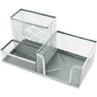 Подставка д/пиш.принадл. deVENTE 4104014 серая,3-секции,метал.,сетчатая