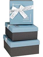 Коробка подар. 3в1 прямоуг. Миленд "Серо-голубые,с бантом" КОР-7671 (19*19*9,17*17*8,15*15*7см)