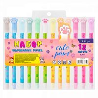 Набор масл. шар. ручек 12цв. ALINGAR "Лапки" AL12419 0,7мм,цв.пласт.корп.,ПВХ-чехол