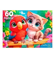 Пазлы   60 Рыжий кот "Котёнок и попугай" П60-5994
