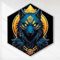 Картина по номерам с поталью чёрный холст Котеин Гексагон "Тотемное животное.Волк" 37*32 BVH0001(13ц