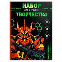 Набор цв.картона А4  8л. и цв.бумаги А4  8л. и белый картон А4 4л. ФЕНИКС "Роботы" 65943 в папке