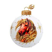 Шар КОЛОМЕЕВ Символ года 2026 "Конь златогривый 2" КУ-100-254013/2 стекло,10см,подар.уп.