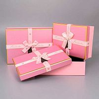 Коробка Микрос 3в1 прямоуг. Розовая с бантом,золотом ч52045 (29*21*9,5/26*19*8/23*17*6,5см)