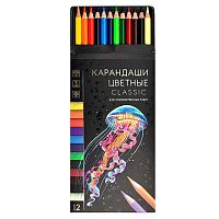 Карандаши 12цв. ФЕНИКС "Классик" 64096 кругл.,липа,тисн.,к/к