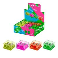 Точилка с контейнером 2отв. EK "Base Duo Neon" 60080 пластик,31*16*31мм,асс.