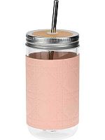 Стакан  410мл Миленд "Стильный глоток" СП-7527 розовый,стекло,с трубочкой