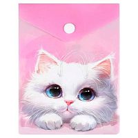 Папка-конверт на кнопке А6 ФЕНИКС "Белый кот" 72384 пластик,180мкм