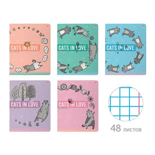 Тетрадь 48л. (клетка) АЛЬТ "Cats in love" 7-48-1230 мел.карт.,мат.лам.,асс.