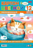 Картон цв. мелов. А4 12л.12цв. ХАТ "Ночной полёт" 32531 золото,серебро,пакет,е/подвес