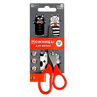 Ножницы детск. 13,5см ФЕНИКС "Чёрно-белые коты" 69127 нерж.сталь,красный/серый