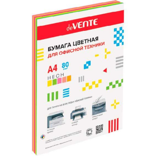 Бумага А4 д/офисной техники deVENTE 100л. 5цв. неон 2072212, 75г/м2