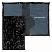 Обложка д/паспорта КЛЕРК "Cayman" 214251 чёрная,нат.кожа,лак.тисн.фольга,отсрочка