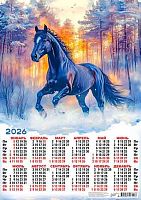 Календарь настенный листовой А2 2026г. ЛИС "Символ года.Чёрное на белом" ПО-26-080 мел.бум.,80г/м2