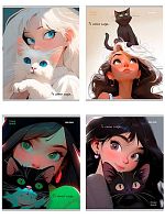 Тетрадь 96л. (клетка) Проф-Пресс "Девушки и коты" 96-8843 цв.мел.обл.,лён