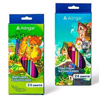 Карандаши двухстор. 12шт.-24цв. ALINGAR "Сказочный мир" AL4394-24 трёхгр.,к/к,е/подвес