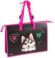 Сумка-планшет А3 deVENTE "Cute Husky" 3075511 текстил.,с расш.10см,вн.карм.д/кист.,рег.ручки