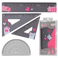 Набор геом. КОКОС (4предм.) "Cats&Heart" 250888 (линейка 15см, 2треуг.,трансп.) гибкий