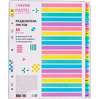 Разделитель листов пластик. А4 deVENTE "Pastel" 3051526 цветовой,алфавитный (20шт.)