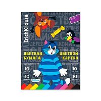Набор цв.глянц.картона А4 10цв. лак. и цв.бумаги А4 10цв. EK "Простоквашино" 63634 склейка