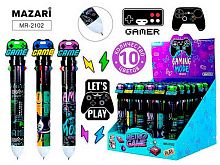 Ручка авт. шар.10-ти цв. MAZARI "Game" MR-2102 пулевидн.,0,7мм,корп.пластик.,асс.