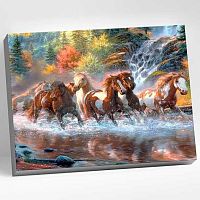 Картина по номерам Котеин "Лошади у водопада" 40*50см HR0168 (27цветов)