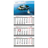 Календарь кварт. 2027г. BG "Остров" 390923 бег.,3-х бл.,3гр.,29,5*66см,65г/м2