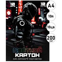 Картон цв. мелов. А4 10л.10цв. ФЕНИКС "Гонщик в шлеме" 73196 склейка