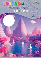Картон цв. перламутр. А4  8л. 8цв. АППЛИКА "Перламутровое озеро" С0340-09 в папке