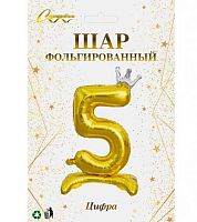 Шары возд. Цифра "5" золото 359-1033 фольга,81см