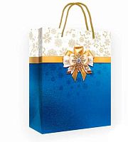 Пакет подар. (M) "Бант на синем" 5.0001463 мат.лам.,22,7*18см