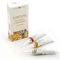Контуры акриловые по стеклу и керамике  3цв. 18мл ЗХК "Декола" 5341374 металлик