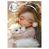 Тетрадь для нот 12л. А4 ФЕНИКС "Девочка в наушниках и котёнок" 73226 обл.мел.бум.