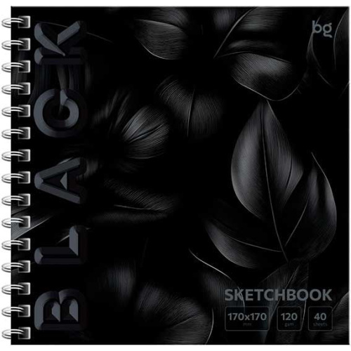 Скетчбук 170*170мм  40л. BG спираль "Black. Leaves" 64602 выб.лак,софт-тач,120г/м2