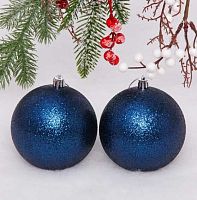 Игрушка ёлочная "Шар 10см" (2шт) "Глиттер" сапфир 201-1433