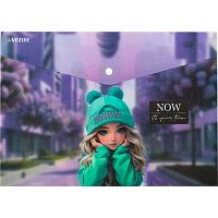Папка-конверт на кнопке А4 deVENTE "Paris Girl" 3079563 мат.п/прозр.с рис.,180мкм,искр.факт.