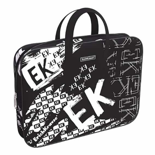 Сумка-планшет А4+ EK "Black Logo" 57415 текстиль,чёрно-белый,на молн.,ручки