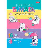 Бумага цв. двухстор. А4 16л.  8цв. ХАТ "Приключения кота Пирожка" 23690