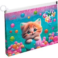Папка на молнии А5 deVENTE "Candy Cat" 3072405 мат.п/прозр.пластик,180мкм,с расш.3см