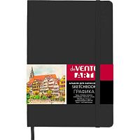 Скетчбук А5  32л. deVENTE кож.зам. "Art" 2134510 тв.обл.,крем.бум.,200г/м2,чёрн.,софт-тач,резинка