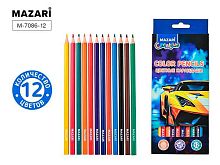 Карандаши 12цв. MAZARI "Car" M-7086-12 шестигр.,грифель-2,65мм,к/к,е/подвес