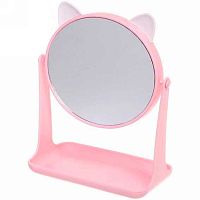 Зеркало настол. "Beauty-Kitty" 656-098 с подставкой д/косметики,розовый (брак упаковки)