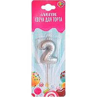 Свеча-цифра д/торта "2" deVENTE "Воздушный шарик" 9060015 4,2*3,0*1,4см,серебр.,пластик/к,е/подвес