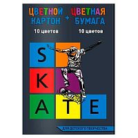 Набор цв.картона А4 10цв. и цв.бумаги А4  8цв. ФЕНИКС "Скейт трюк" 60418 склейка