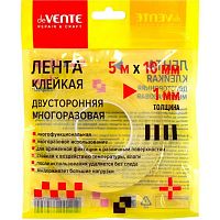 Скотч двусторонний 10мм*5м deVENTE 4163504 многораз.,прозрачный,1мм,зип-пак.